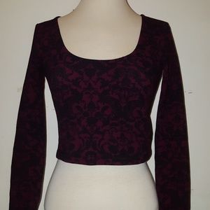 Red and Burgundy Print Crop Top
